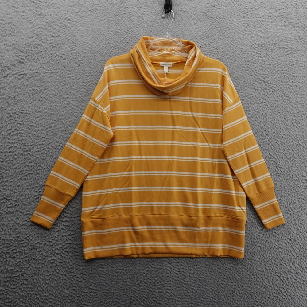 NWT Garnet Hill Cowl Neck Oversized Tunic‎ Top Yellow Ivory Stripe Womens Casual